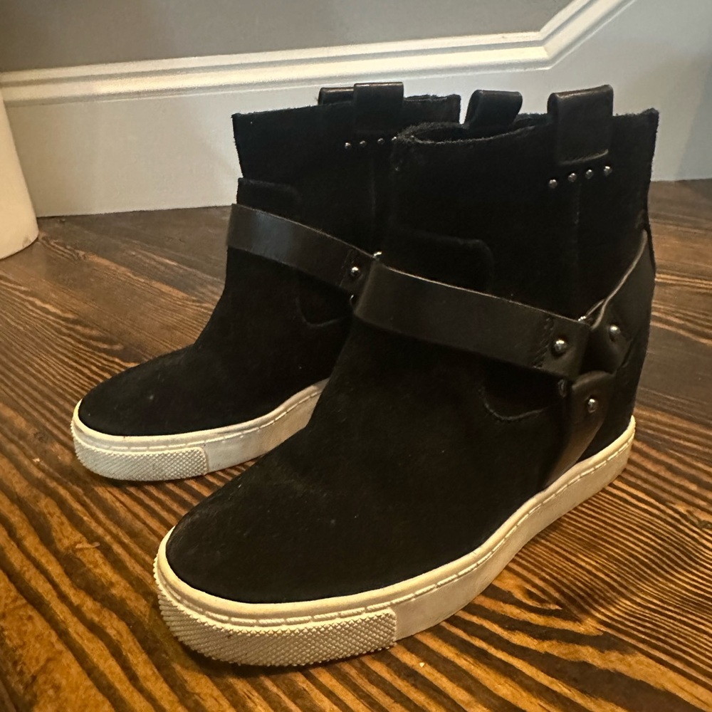 Black Suede Ankle Boots with Strap